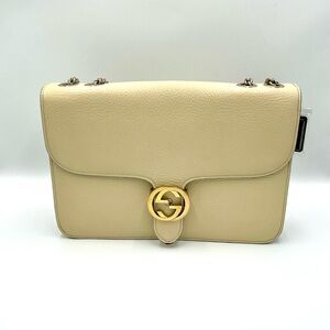 Gucci Cream Leather Shoulder Bag with Gold Hardware